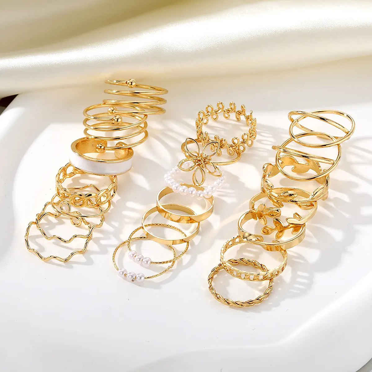 Jewels Galaxy Set Of 21 Gold-Plated Stackable Finger Rings (1 Pack 21 Rings)