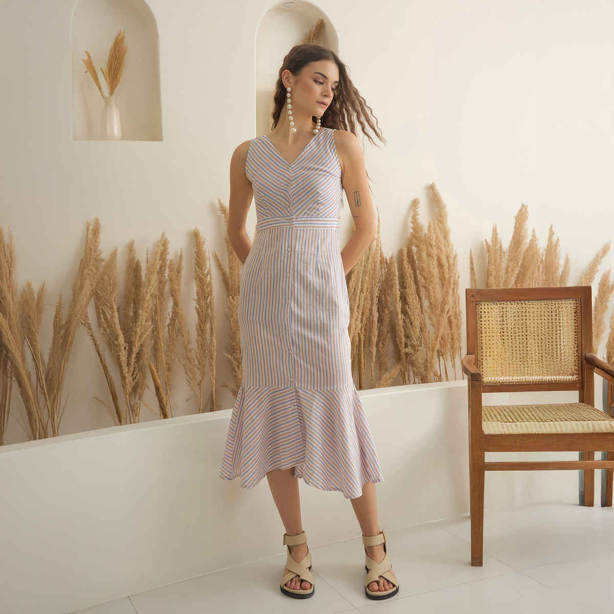 Sanskrutihomes Women's Pure Cotton Dresses | SED-79 | Off White - L