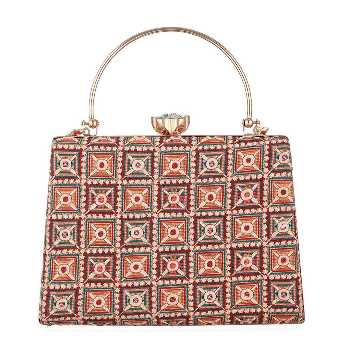 Priyaasi Women's Embroidered Metal Clutch | Multicolour - Free Size