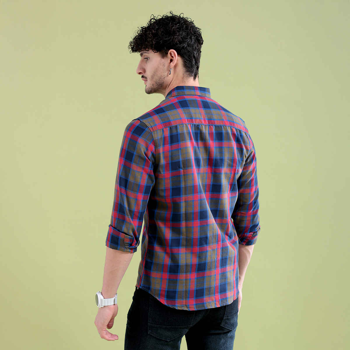 The Indian Garage Co Slim Fit Other Checks Casual Shirt | Navy Blue - L