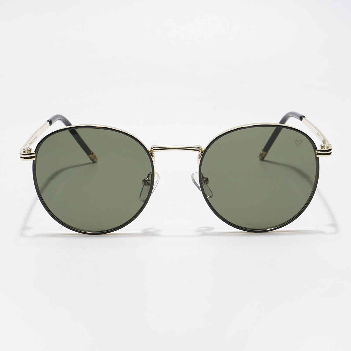 Voyage Unisex Geometric Metal Round Sunglasses | Green and Gold - M