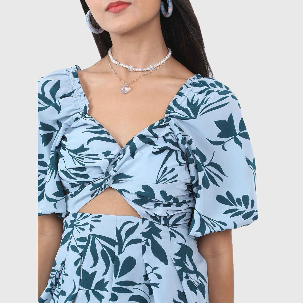 Ketch Women's Sweetheart Neck Floral Printed Dress | Blue - L