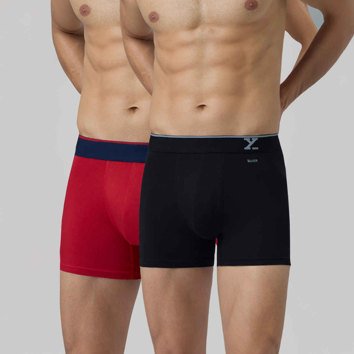 XYXX Men's Traq Cotton Solid Trunks Pack of 2, Black and Tango Red| S