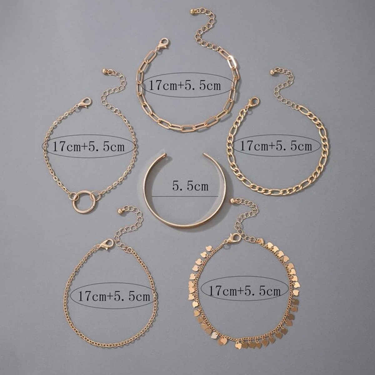 Jewels Galaxy Gold Plated Set Of 6 Contemporary Stackable Bracelet Combo (1 Pack 6 Bracelets)