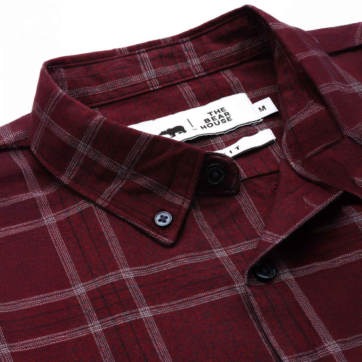 The Bear House Men Slim Fit Checked Button-Down Casual Shirt - Andreas | Maroon | XXL