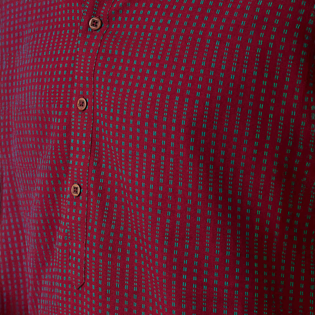 Ethnix by Raymond Men's Fit Pure Cotton Full Sleeve Folded Collar Short Kurta | Dark Maroon - M