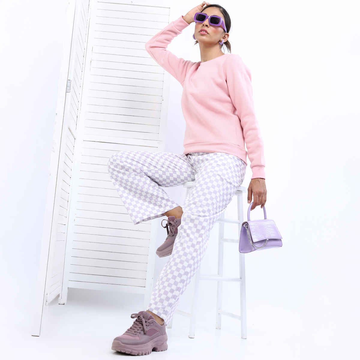Tokyo Talkies Women's Solid Pullover Sweatshirt | Pink - XL
