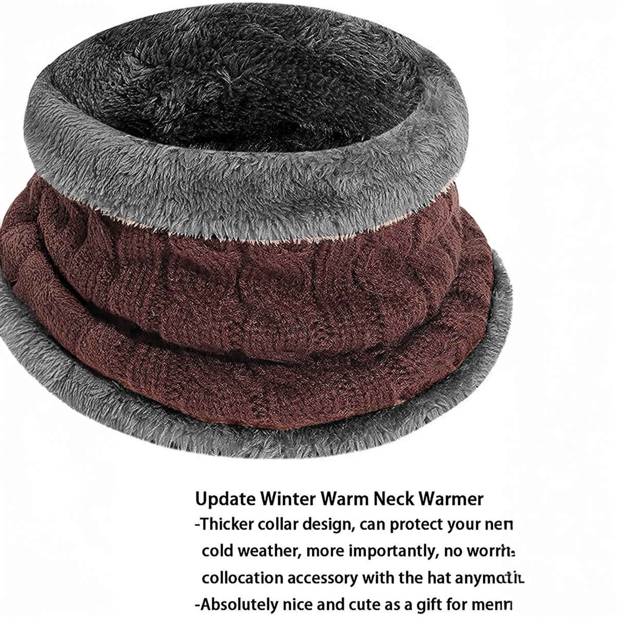 Infispace Unisex Fur Fleece Lined Beanie Knitted Cap with Neck Warmer | Brown
