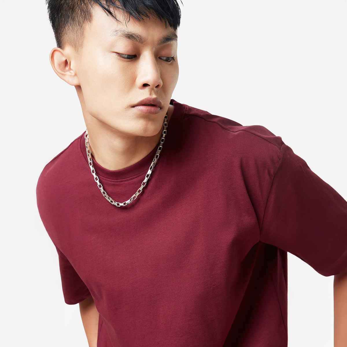 The Souled Store Solids- Maroon Oversized T-Shirts, Burgundy, 2XL