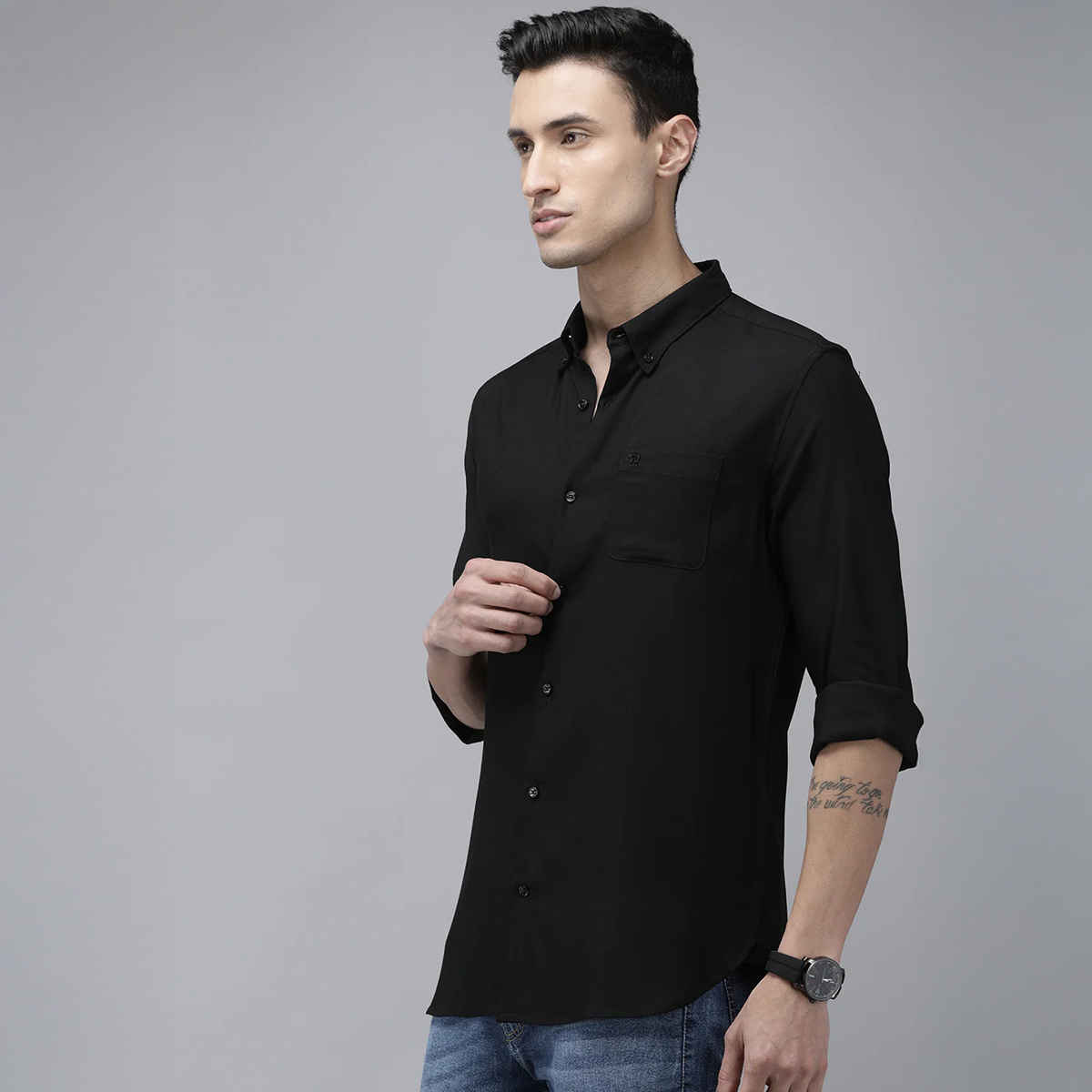 The Bear House Men Slim Fit Solid Rayon Casual Shirt - Benzi | Black | XL