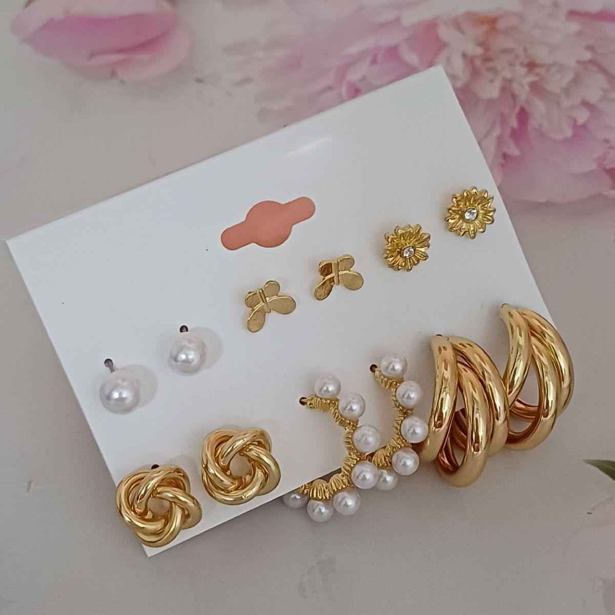 Set Of 6 Earrings Gold Style 3