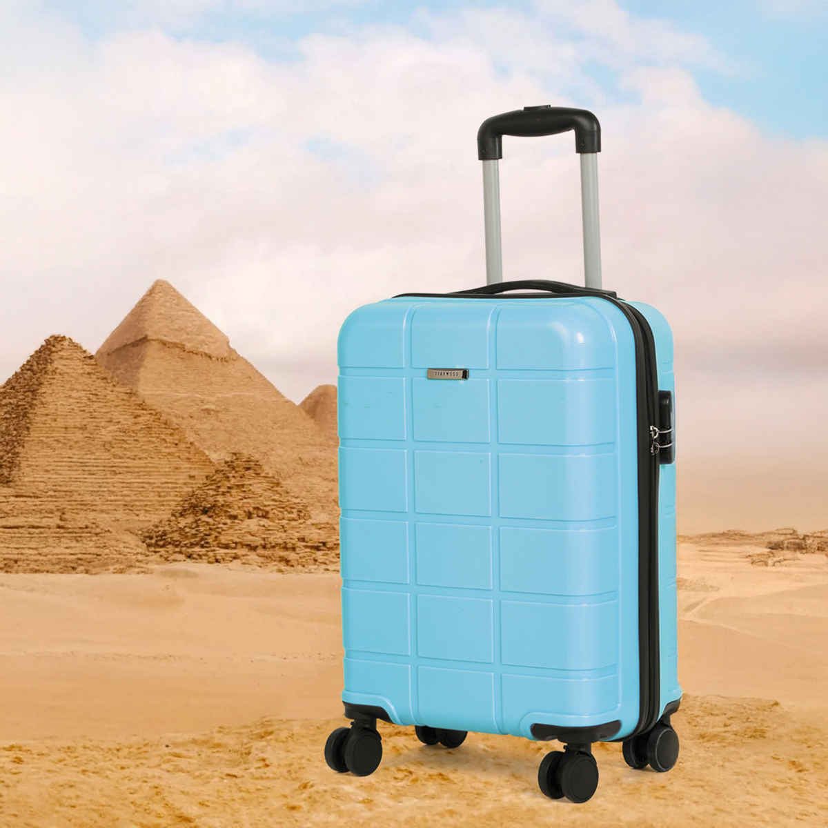 Teakwood Leathers Unisex Solid Hard Sided Cabin Size Trolley Bag | Aqua Green