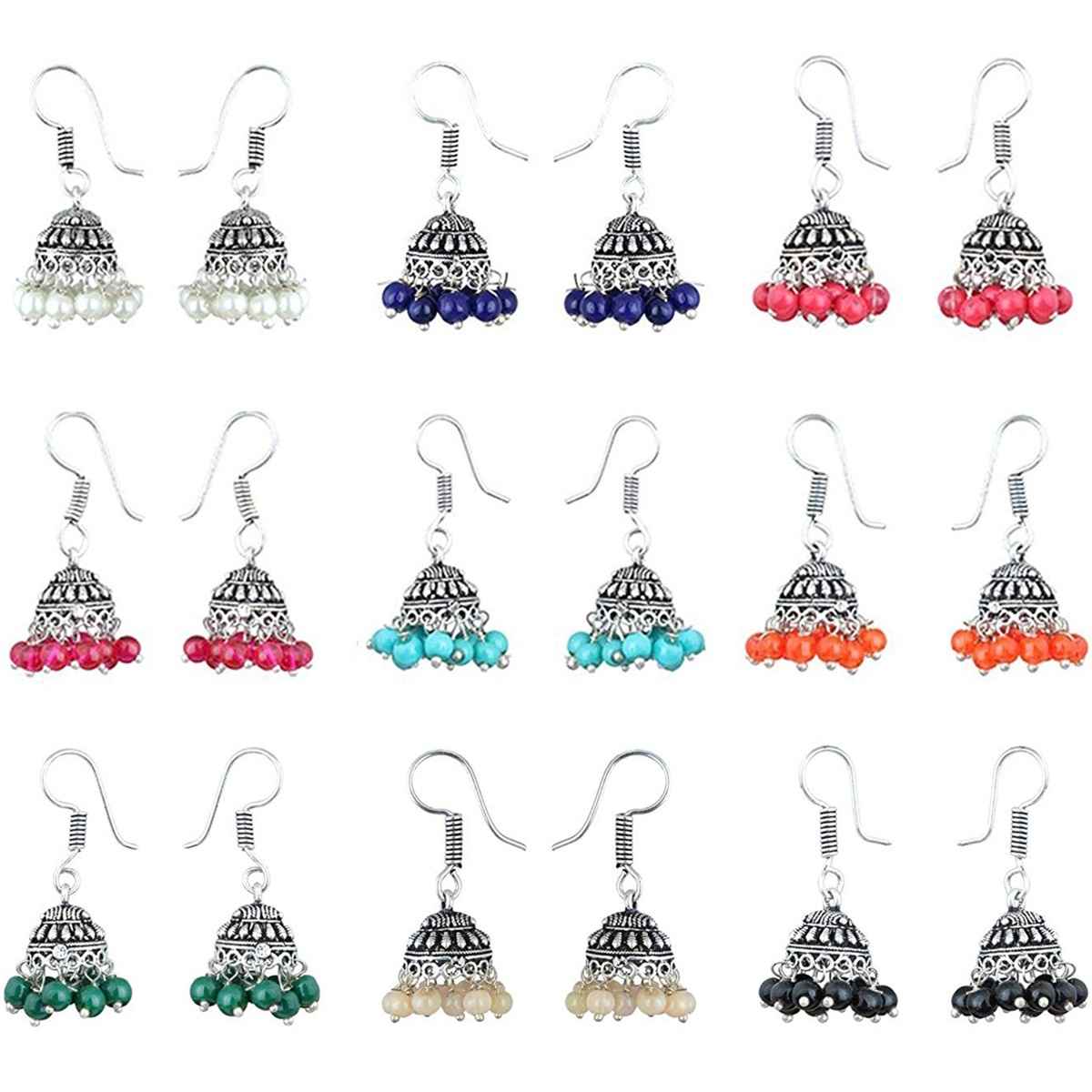 Sukkhi Exclusive Multicolor Oxidised Jhumki Earrings For Women | Combo Of 9