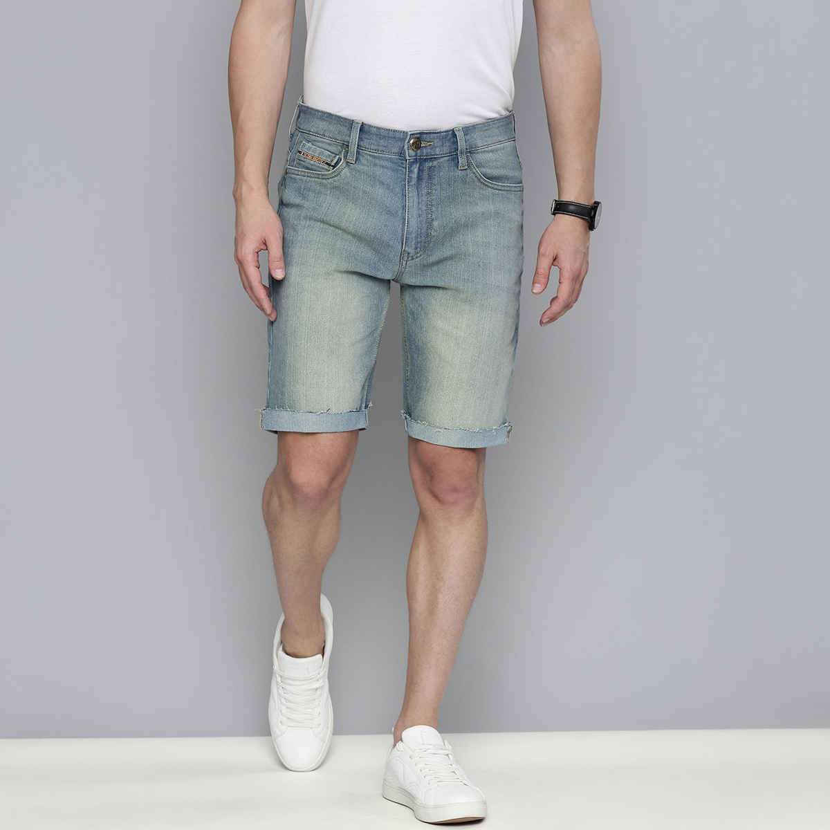 The Indian Garage Co Men's Slim Fit Solid Casual Shorts | Blue - 30