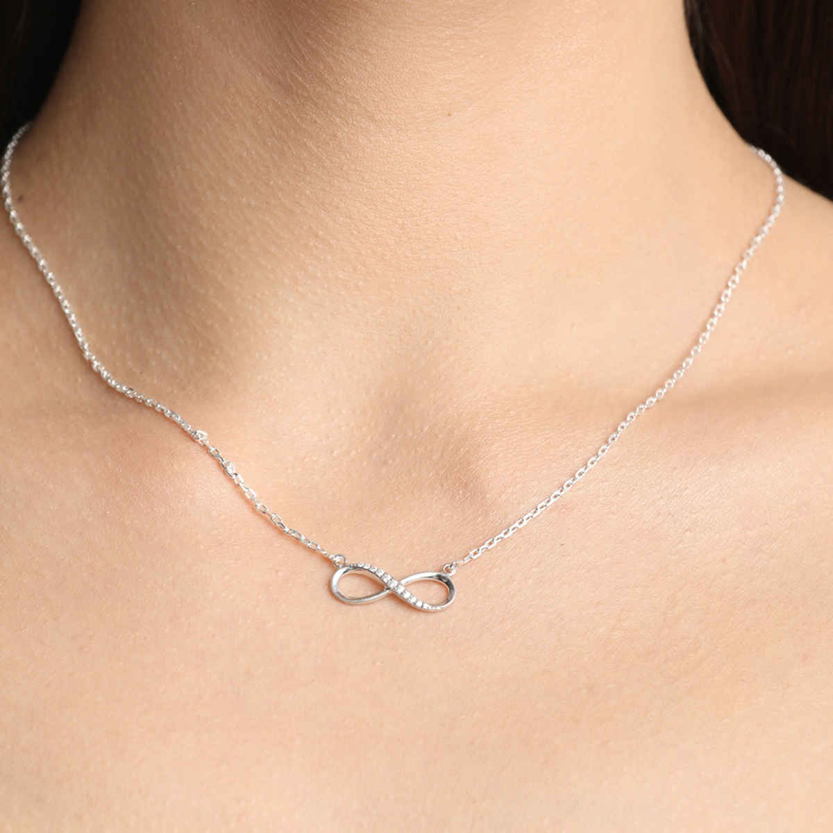 Clara 925 Sterling Silver Infinity Pendant Chain Necklace | Rhodium Plated | Swiss Zirconia