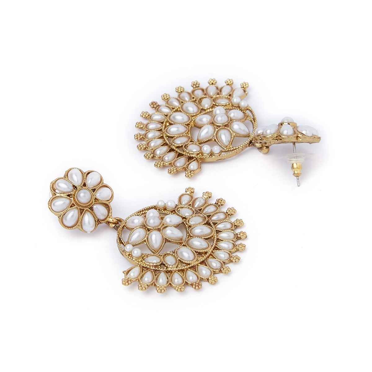 Fida Pearl Bloom Floral White Chandbali Earrings