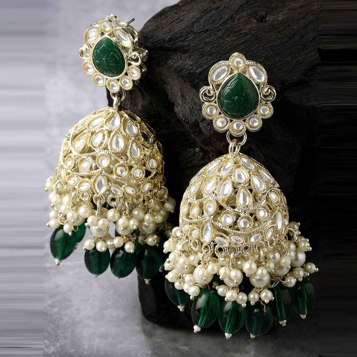 Karatcart Women's Jhumki Earrings Green and Gold One Size | 33027754