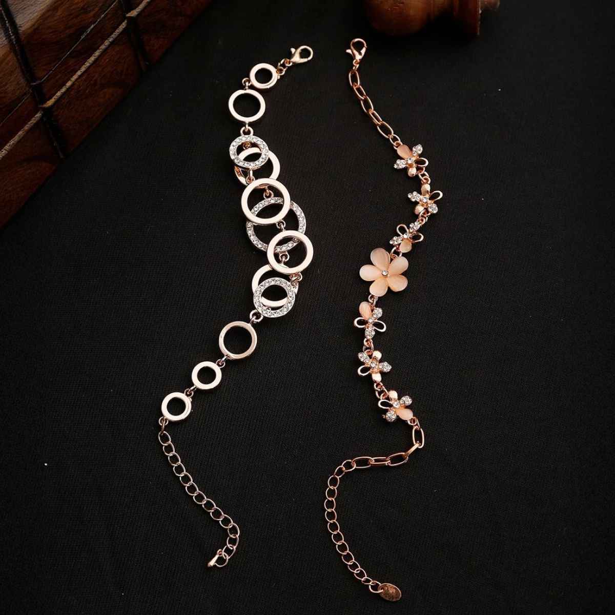 YouBella Rose Gold-Plated and Pink Link Bracelet Set