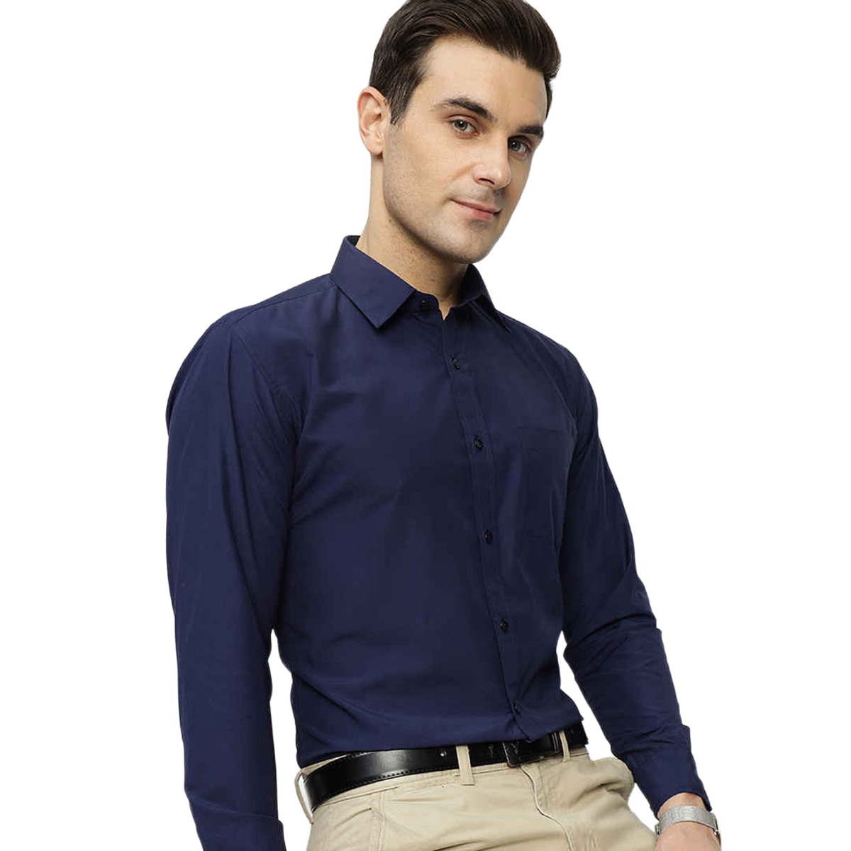 English Navy Men's Polyester Solid Slim Fit Button Closure Formal Shirt | Navy Blue - M