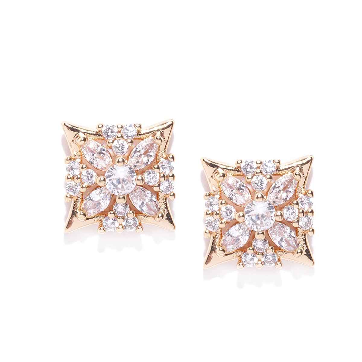 Carlton London 18kt Gold Plated with CZ and Pearl Square Stud Earring | FJE2310