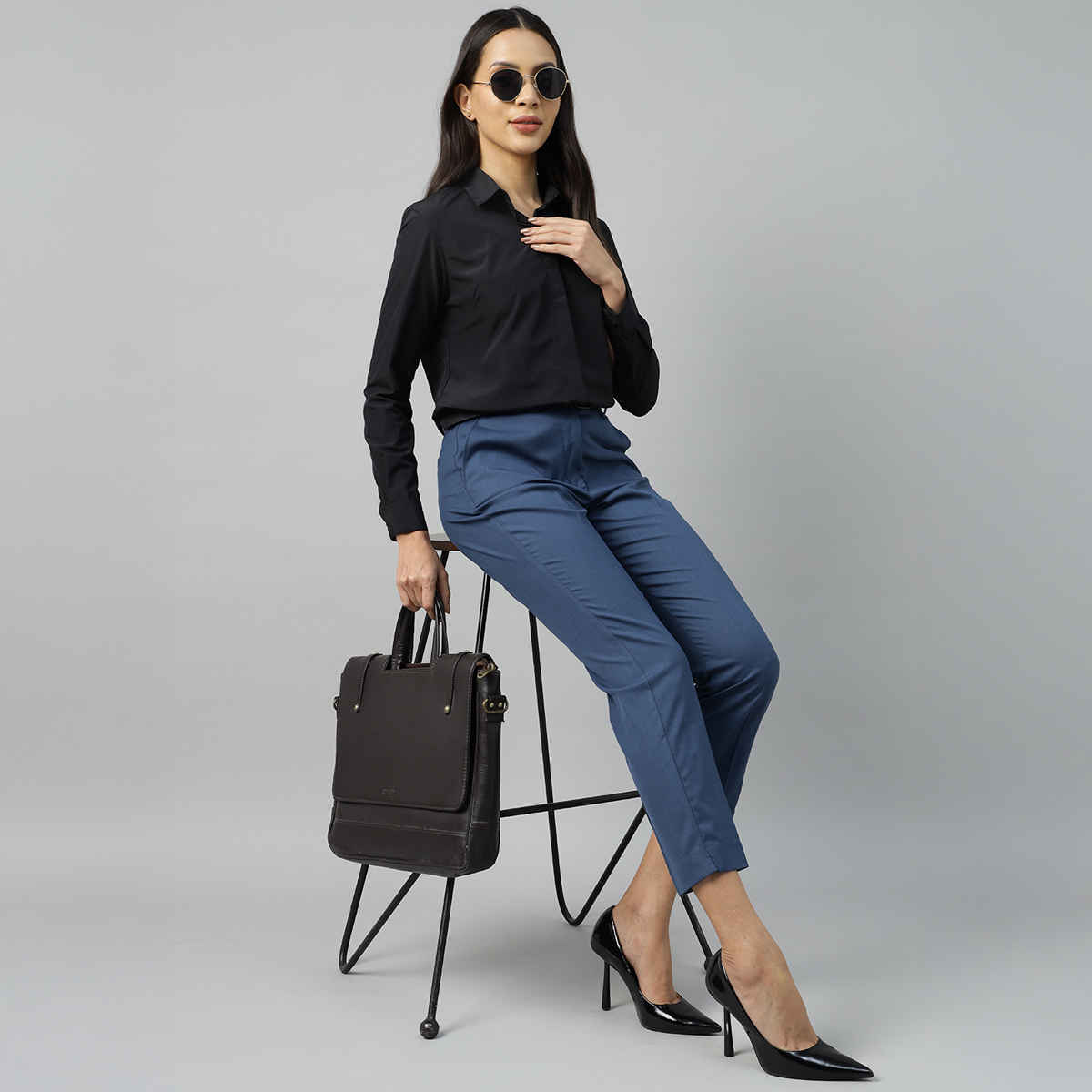 English Navy Women's Solid Regular Fit Polyester Formal Shirt | Black - S