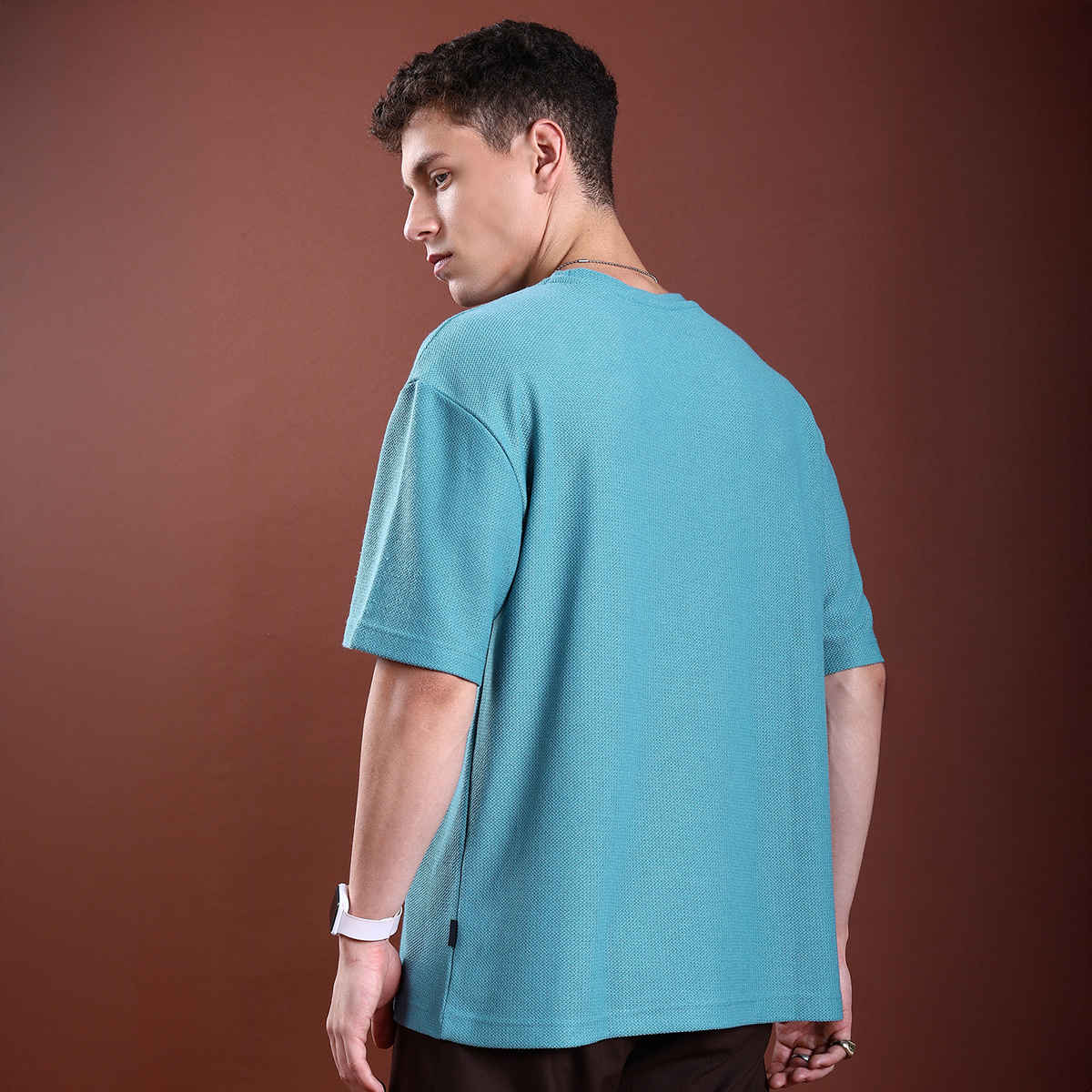 Highlander Men's Popcorn Structured Drop-Shoulder Sleeves T-Shirt | Light Blue - S