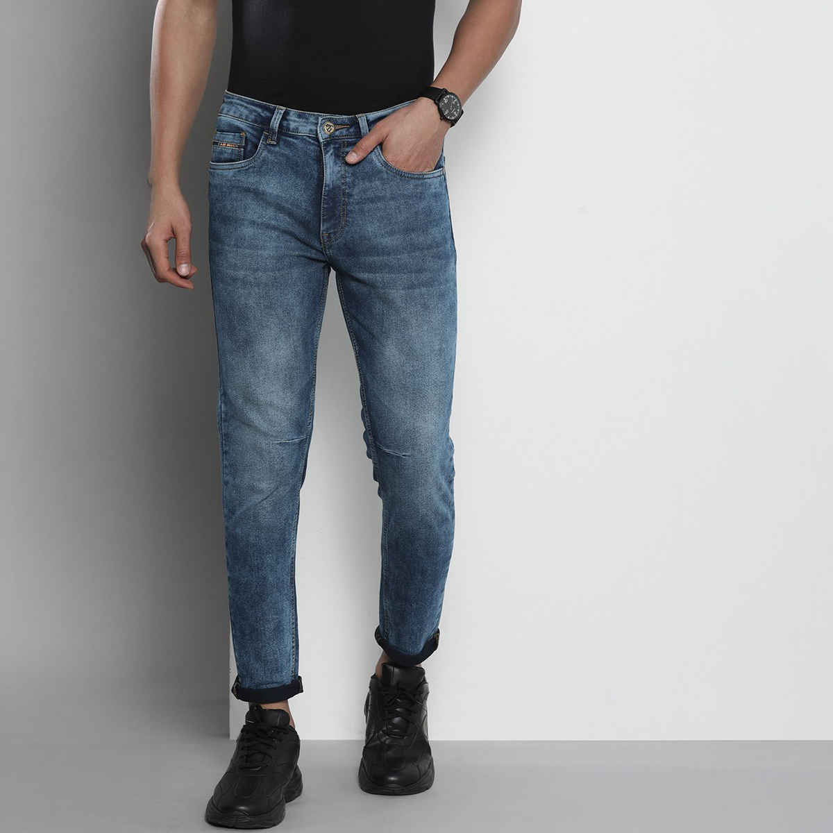 The Indian Garage Co Men's G-Colt Carrot Fit Solid Casual Jeans | Blue - 30