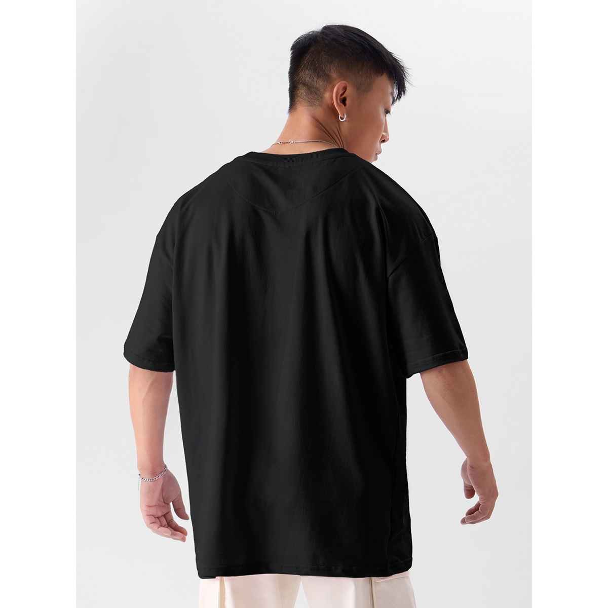The Souled Store Men's Solids Oversized Black Oversized T-shirt | Black - XL