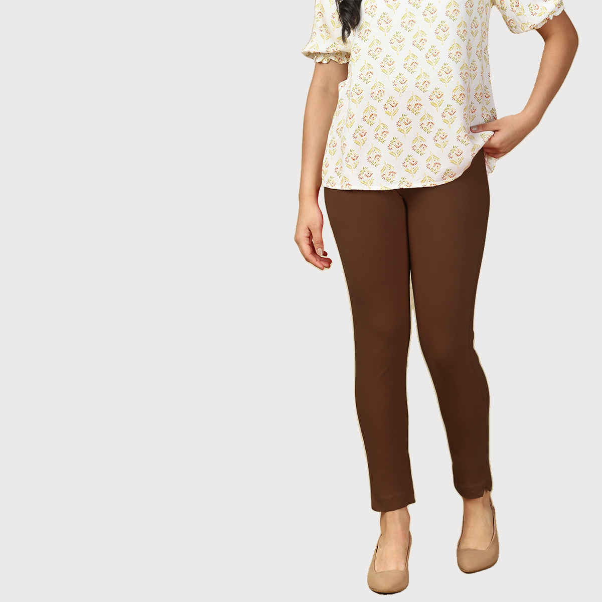 PYNK By Lux Cozi Women Flexi-Fit Super Soft Cotton Kurti Pants | Hot Chocolate | Free Size