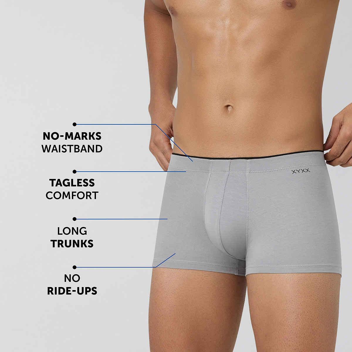 XYXX Men's Uno Modal Solid Trunks Pack of 2, Coral Grey & Heather Grey | M