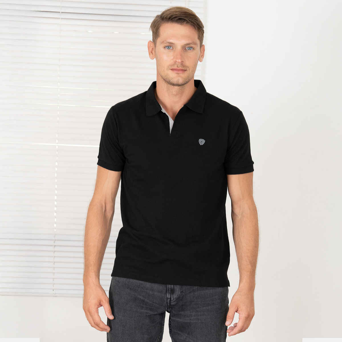 Lux Cozi Men's Solid Cotton Polo T-shirt | Black - S