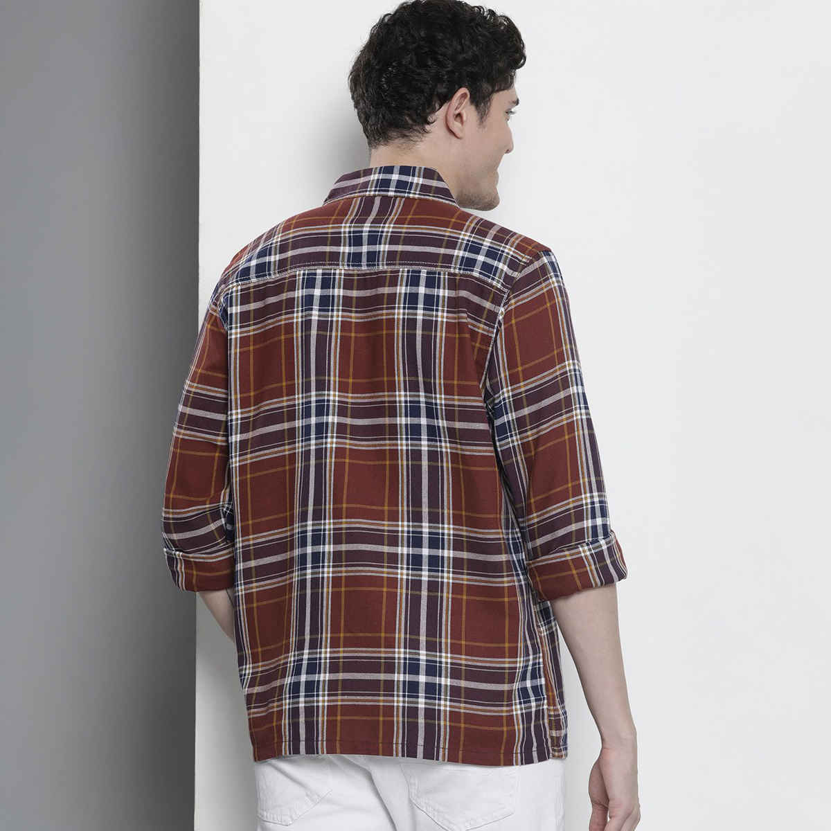 The Indian Garage Co Men's Regular Fit Checkered Street Over Shirt | Maroon - S