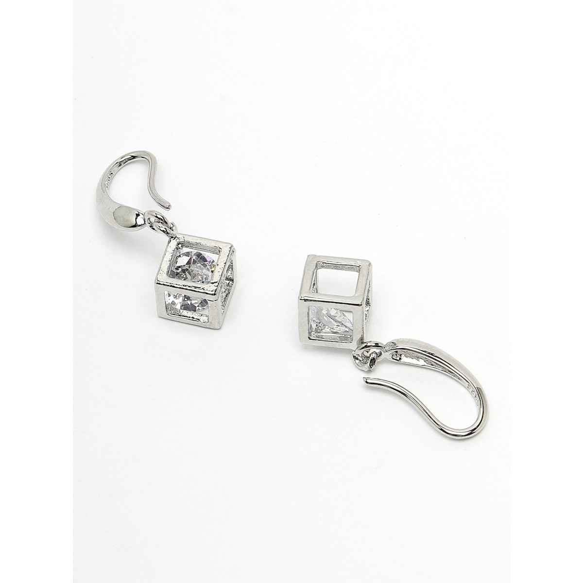 Scintillare By Sukkhi Fashionable Rhodium Plated American Diamonds Studded Silver Drop Earring