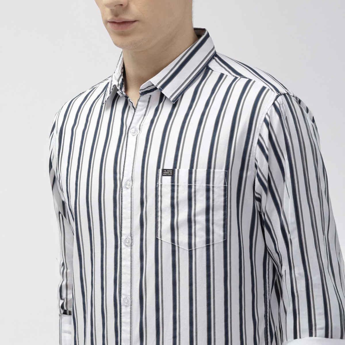 The Indian Garage Co Men's Slim Fit Multi Stripes Casual Shirt | White - S