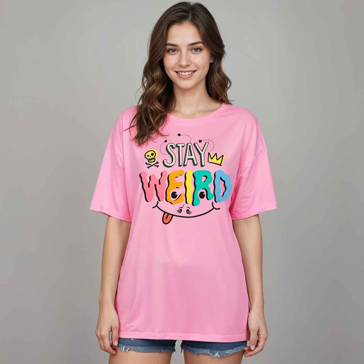 Smartees Women's Oversize Printed T-shirt | WW - 2031 | Pink - S