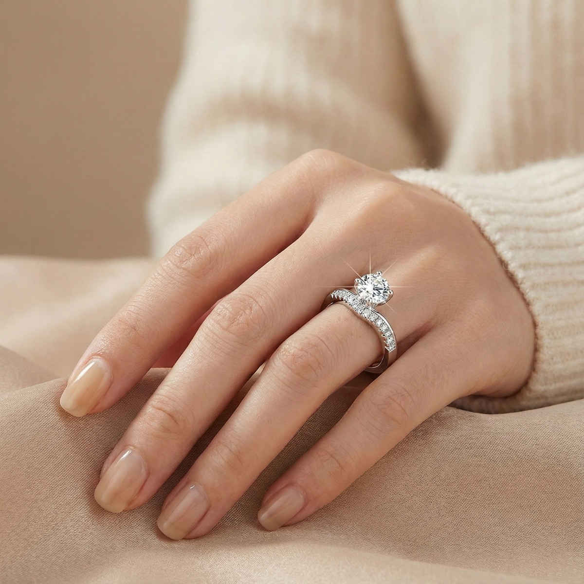 Label She Silver Plated AD Solitaire Adjustable Ring | LS-RNG-5205