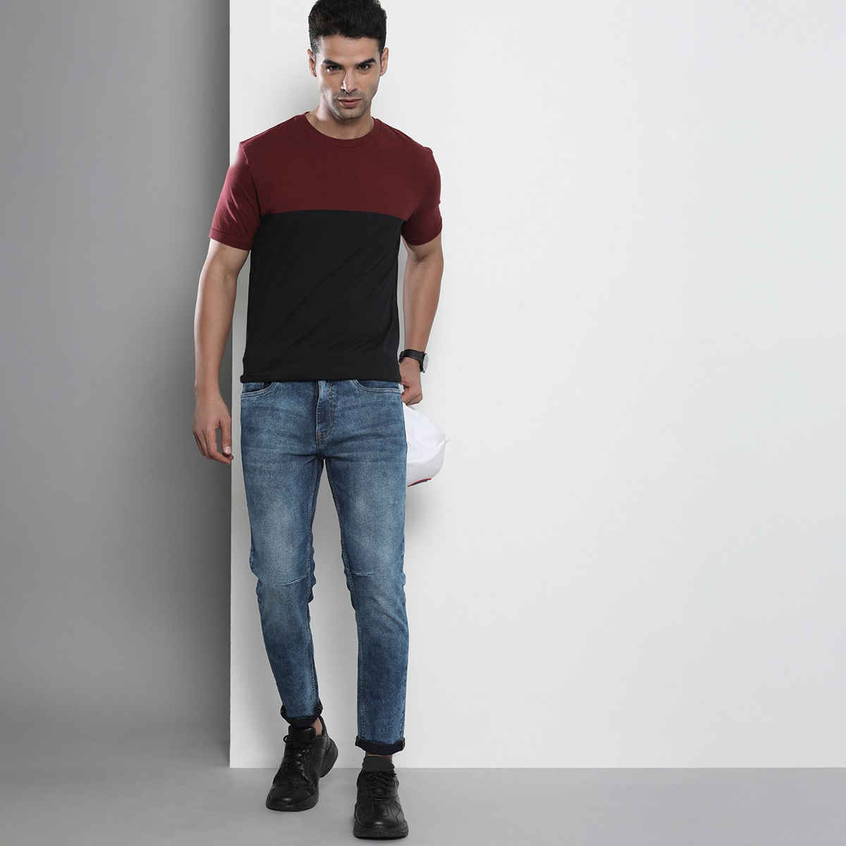 The Indian Garage Co Men's G-Colt Carrot Fit Solid Casual Jeans | Blue - 34