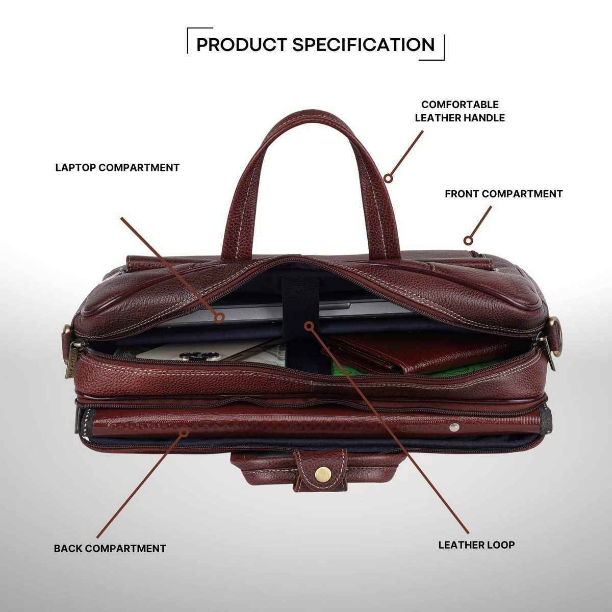 Wildhorn Men's Solid Leather 25 L Laptop Bag | Maroon - 15.6 Inches