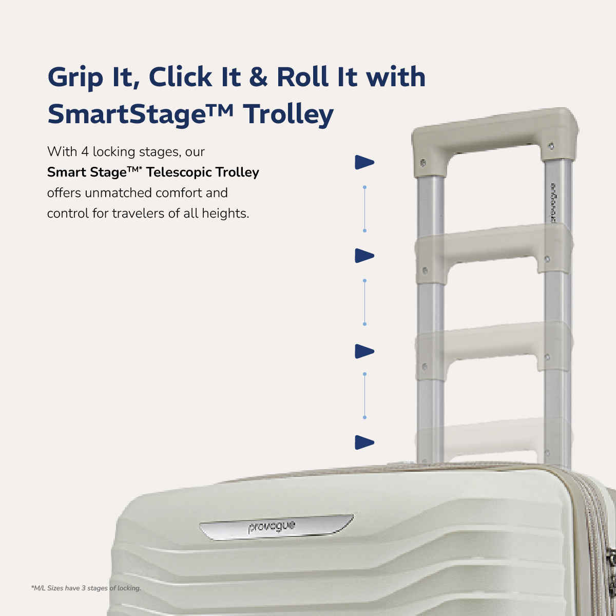 Provogue Coral Hard-Sided PP Medium Luggage Trolley Bag | Grey Cloud-timberwolf Grey - 65 cm