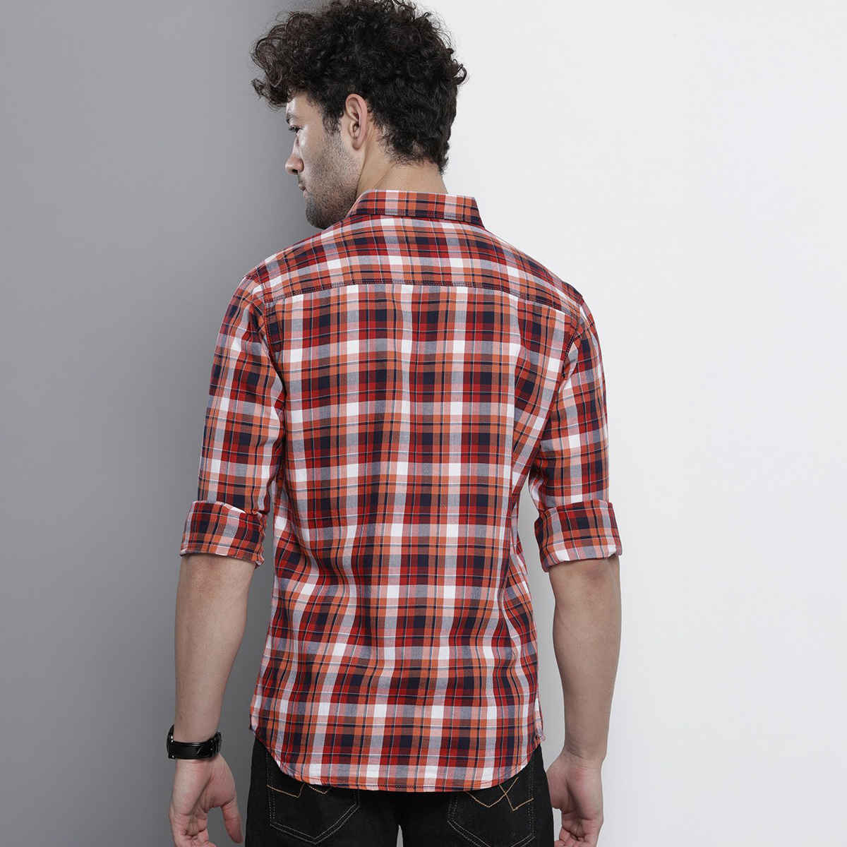 The Indian Garage Co Men's Slim Fit Checkered Casual Shirt | Red - M