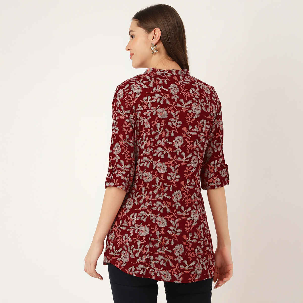 Divena Women's Floral Print Rayon Regular Top | DK1020 1 - Maroon - S
