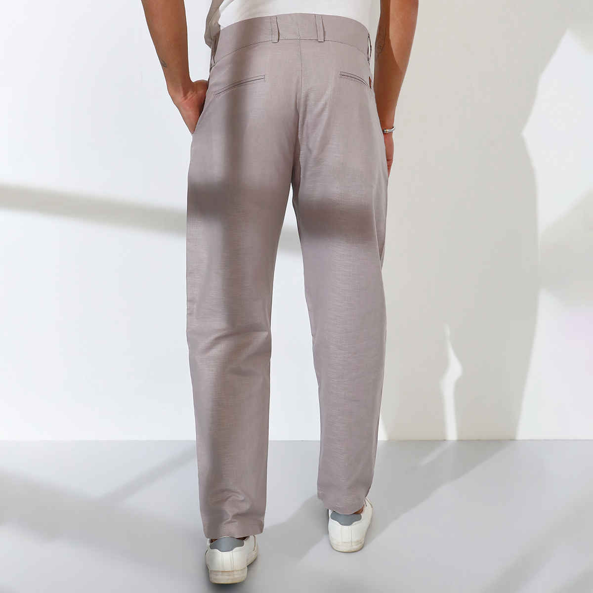 Campus Sutra Men's Tailored Linen-Blend Trousers | Grey - 32