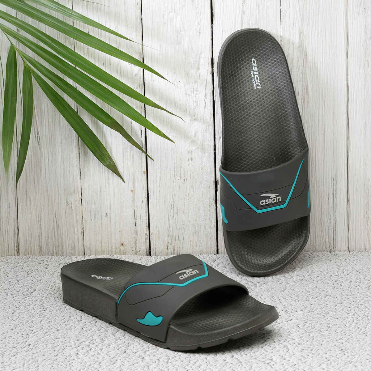 Asian Slider-31 Men Slides Grey-Firozi (Size-9)