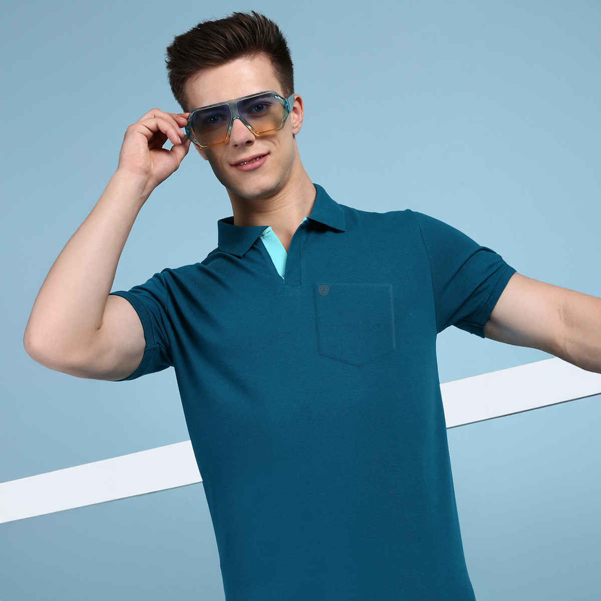 Lux Cozi Men's Solid Cotton Polo T-shirt with Pocket | Emerald - L