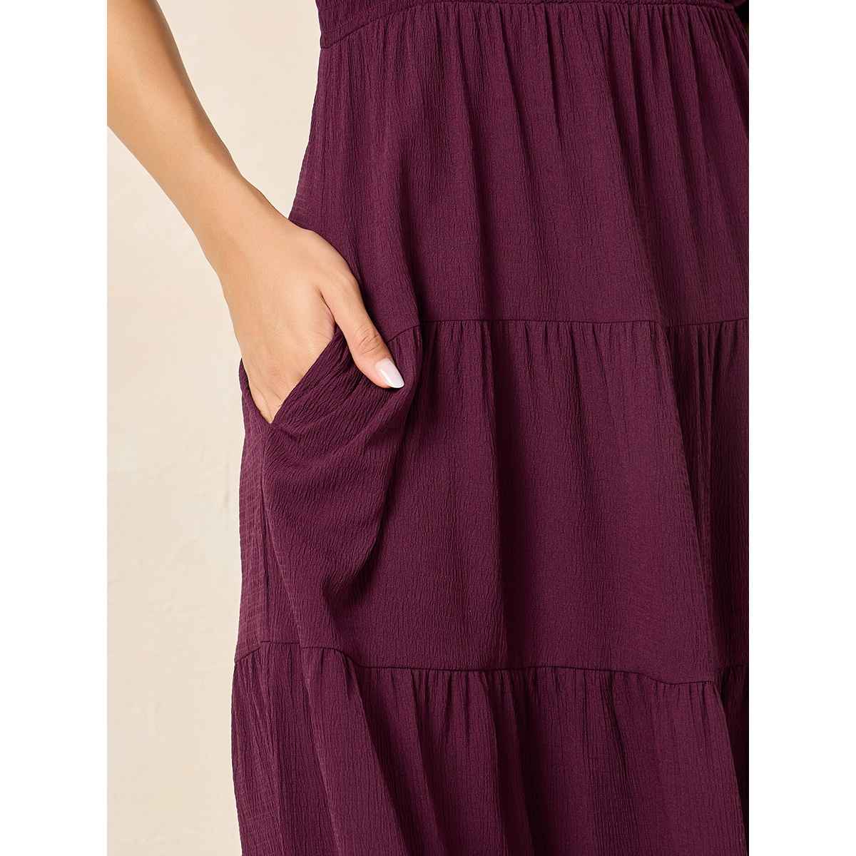 Styli Women's Smocked Midi Length Dress with Puff Sleeves | Purple - XXL