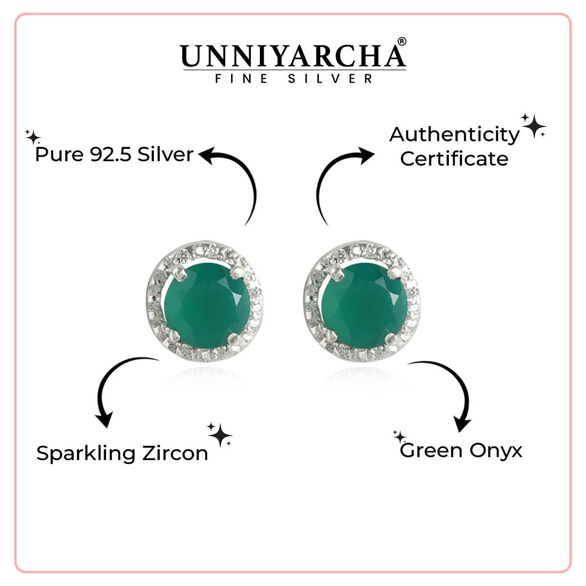 Unniyarcha 92.5 Silver Green Onyx Stud Earrings