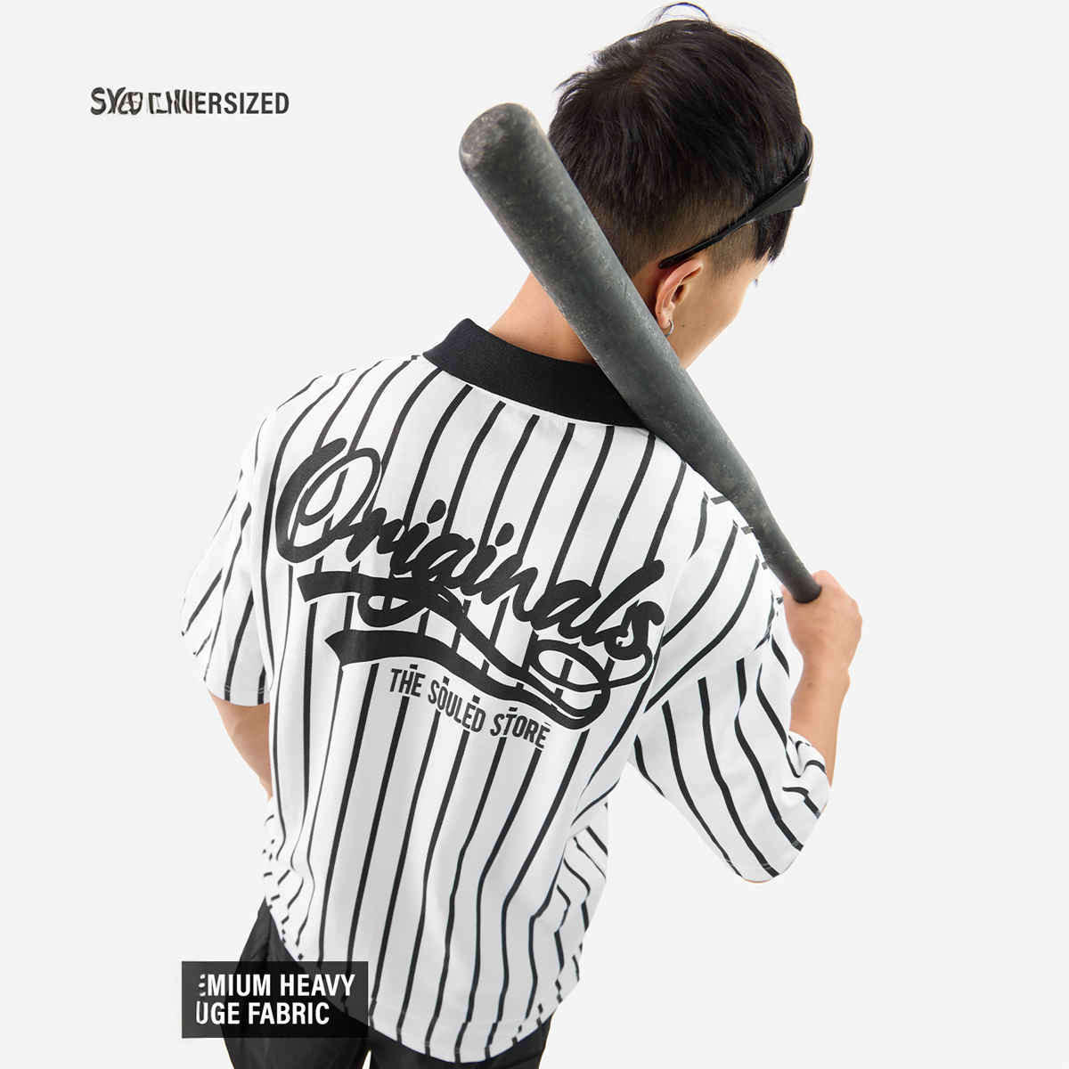 The Souled Store Men's Stripes Timeless Noir Oversized Polo | Multicolour - XL