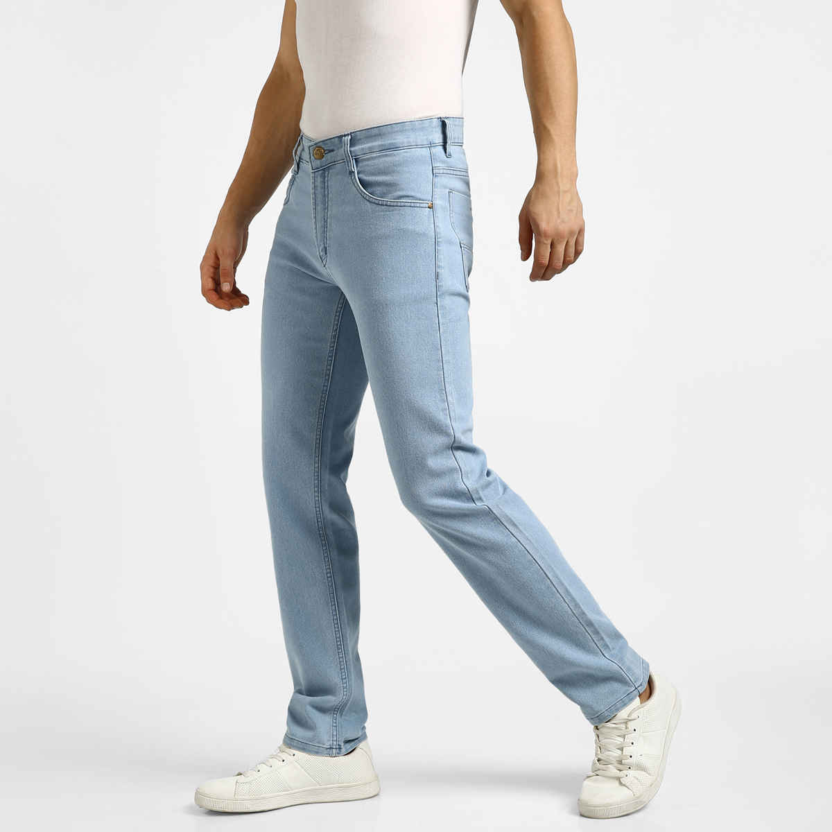 Urbano Fashion Men's Jeans Regular Fit Washed Stretchable | Ice Blue | 32