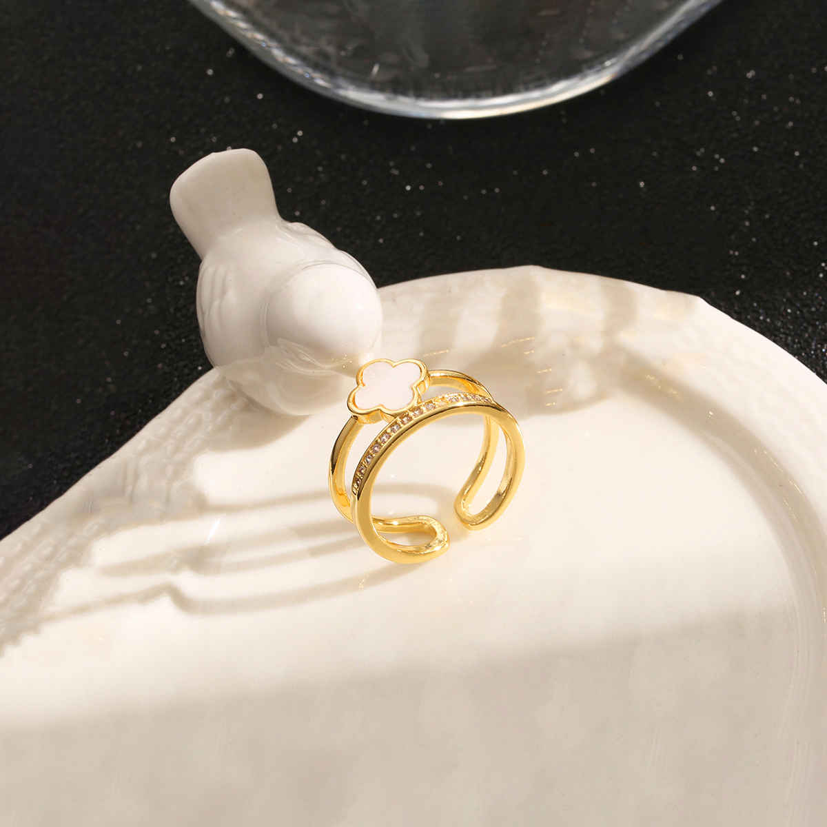 Label She Gold Plated Stainless Steel Clover Adjustable Ring | LS-RNG-72177
