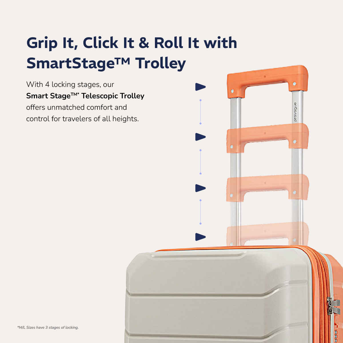 Provogue Cascade Hard-Sided PP Medium Luggage Trolley Bag | Timberwolf Grey and Orange - 65 cm